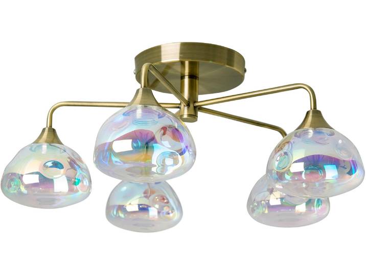 NÄVE LED Deckenleuchte Varna , grau (messingfarben), 5, Ø 50cm H: 23cm, 1 Stk., Leuchten, 5 flg. irisierendes Glas incl. LEDs warmweiß Gestell messing, LED Deckenleuchte