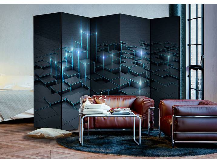 Paravent Black City acoustique Non-tissé sur pin massif Noir 225 x 172 x 3cm
