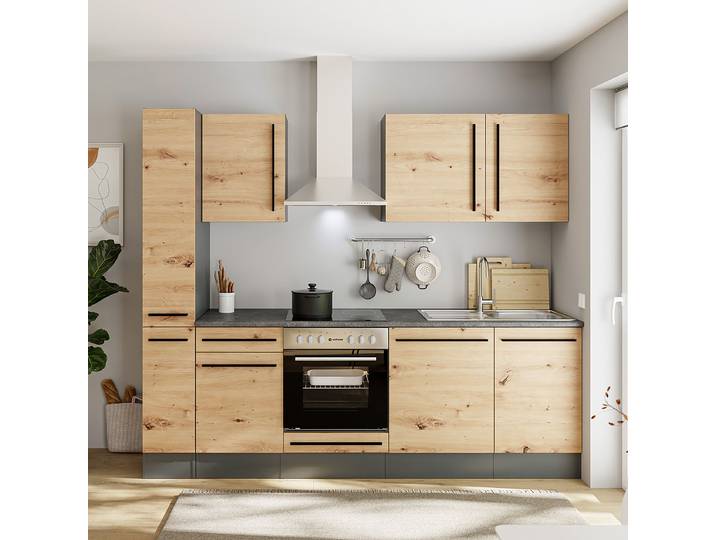 Küchenzeile III 250cm Braun/Eiche Artisan Dekor ohne Elektrogeräte