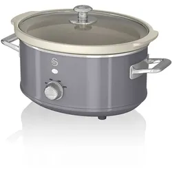SWAN SF17021GRNEU Retro Slow Cooker 3,5L, Antihaft-Keramisches PFOA- und PTFE-freies, Vintage, Grau, 200W