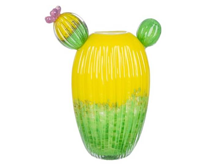 Glas Art Vase Kaktusblüte - gelb, grün, lila - Glas - Höhe 32cm - wasserdicht - Tischvase