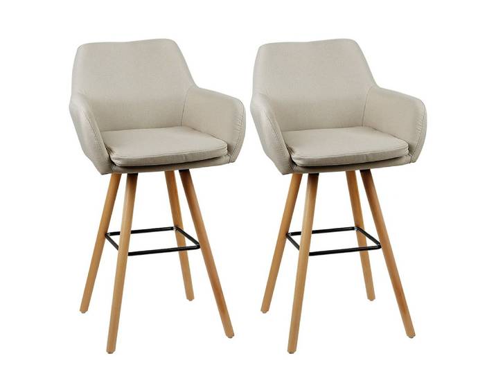 JEOBEST Barhocker Barstuhl aus Leinen mit Sitzkissen, Küchenhocker, Bistrohocker (2er Set), Feines Leinen weiche Sitzfläche, Buchenholzbeine, Die Vergrößerte Sitz