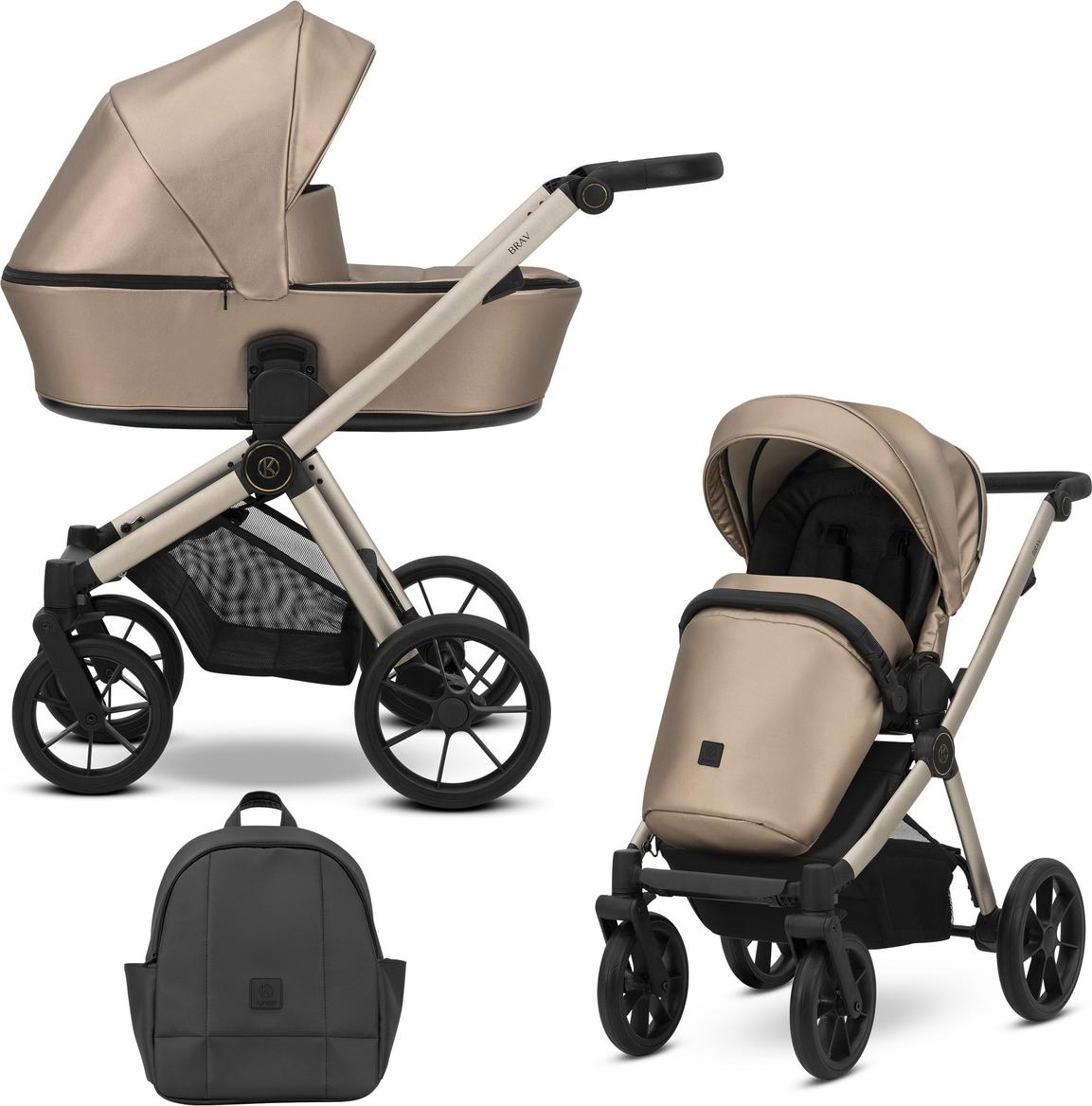Kinderwagen Kunert Brav 2in1 - Champagnerfarbene Rahmen - Farbe: Cappuccino Eco