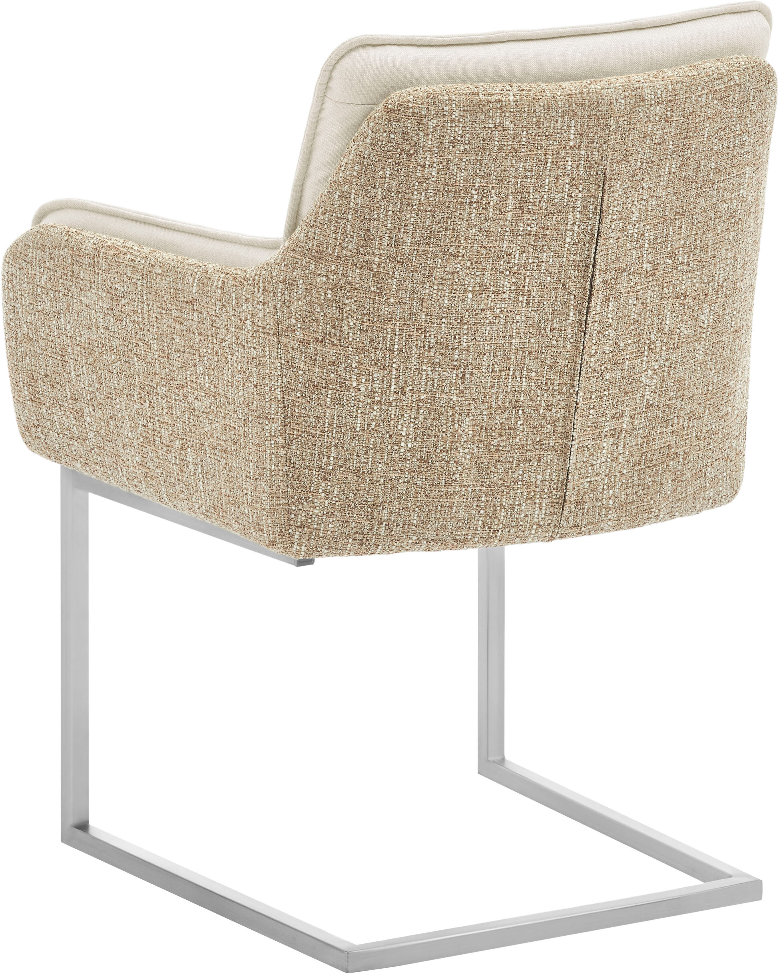 Esszimmerstuhl GOODPRODUCT "Durham", beige, B:65cm H:90cm T:64cm, Stühle, Esszimmerstuhl, Knopfsteppung und Kufengestell aus gebürstetem Metall, Sitzhöhe 50 cm beige B/H/T: 65cm x 90cm x 64cm, Struktur (100% Polyester)