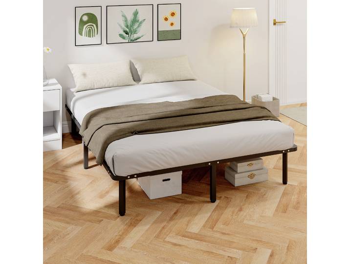 HOMCOM Lit 160x200cm Bois Massif avec Rangement Noir