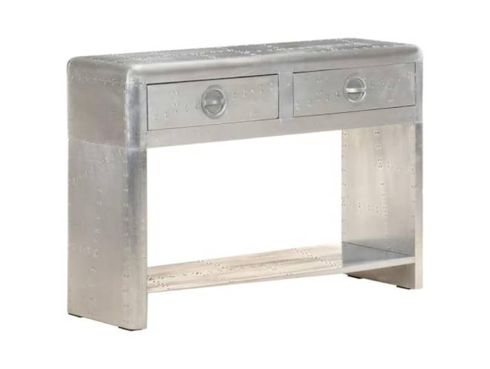 Kaorsrow Aviator Sideboard Metall Flurtisch 110x35x75 cm Silber Ideal fuer Flur und Wohnzimmer: Industrielles Design aus Metall mit 2 Schubladen und Ablage fuer geordnete Aufbewahrung.