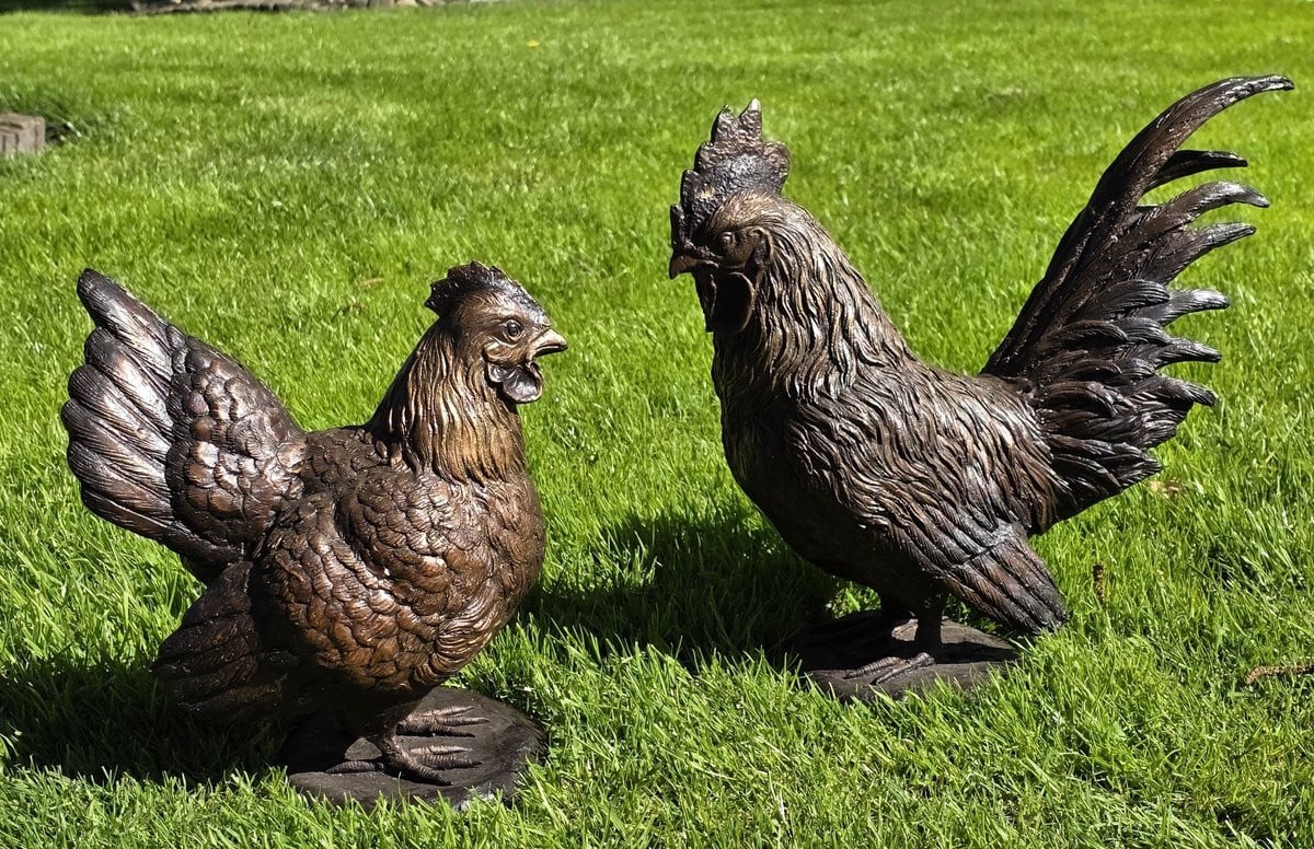 Haan en Hen Bronzen Tuinbeeld Kip