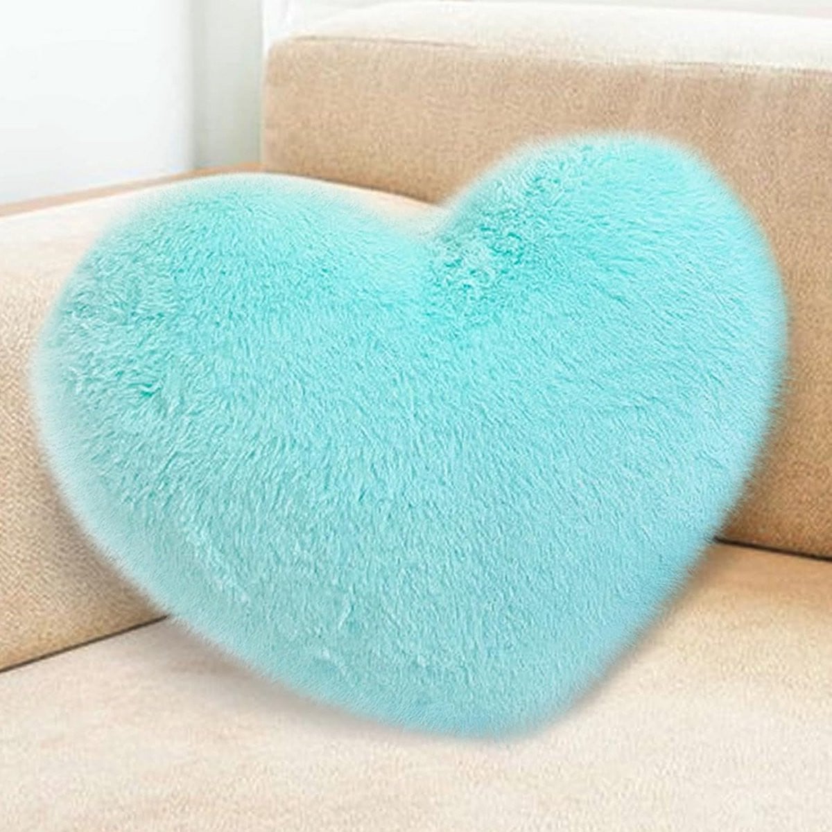 Blauw pluche hartvormig sierkussen voor kinderen en woonkamer