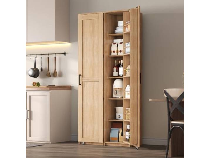 BXEYXE Küchenschrank, hoher Aufbewahrungsschrank mit Türablagen und verstellbaren Einlegeböden, Vorratsschrank für Wohnzimmer, Esszimmer und Badezimmer, 40 × 40× 183 cm