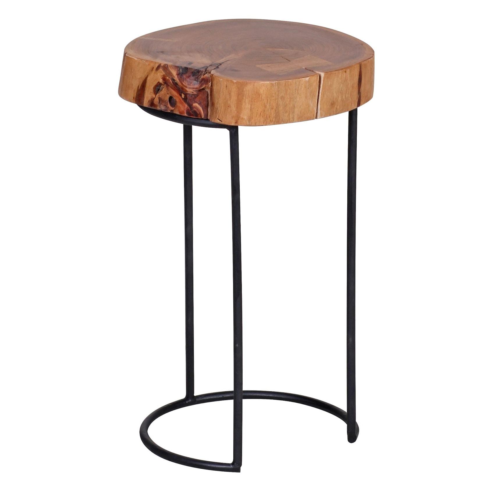 KADIMA DESIGN Beistelltisch INDI Massivholz: Baumstamm-Tischplatte, Metallgestell, Landhausstil, handgefertigt