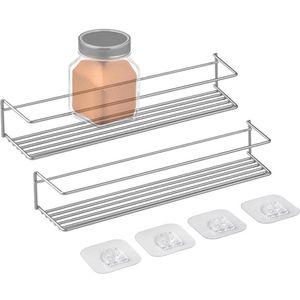 Metaltex Gewürzregal Paprika-1 364643000, silber, 1 Etage, hängend, aus Metall, zum Kleben, 32 x 5 x 8cm, Set, 2 Stück
