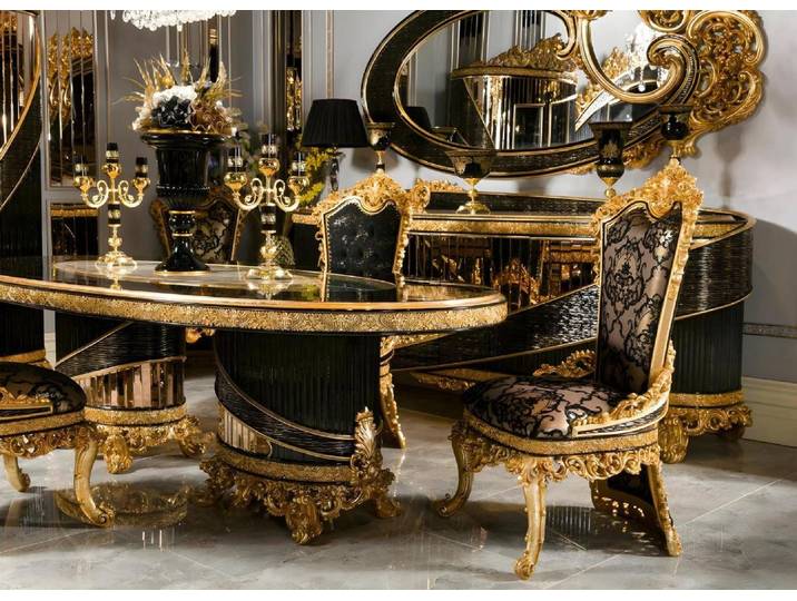 JVmoebel Esszimmer-Set Schwarzes Esstisch- und Stuhlset aus Holz und Glas, (7-St., Esstisch, 6х Stühle), Made in Europe