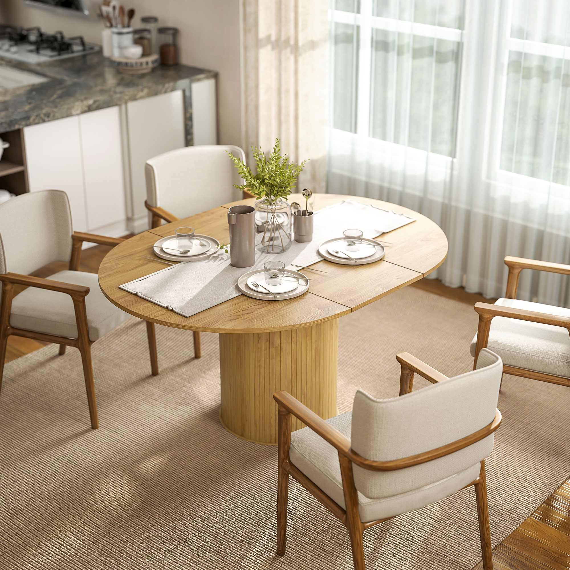 Homcom Tavolo da pranzo estensibile, tavolo da cucina, per 6-8 persone, 110-150 x 75 cm, effetto legno naturale   Aosom Italy