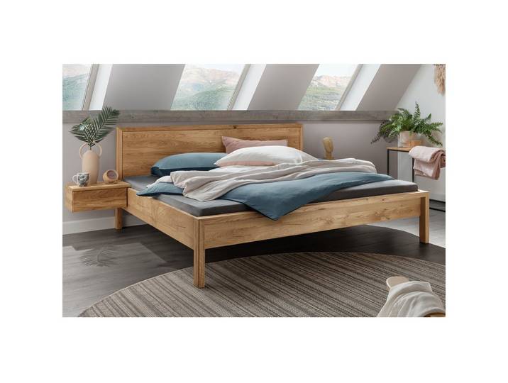Lomadox Bettgestell AVELLINO-137, Doppelbett Ehebett Jugendbett Nachtschrank Massivholz 180x200 cm Eiche