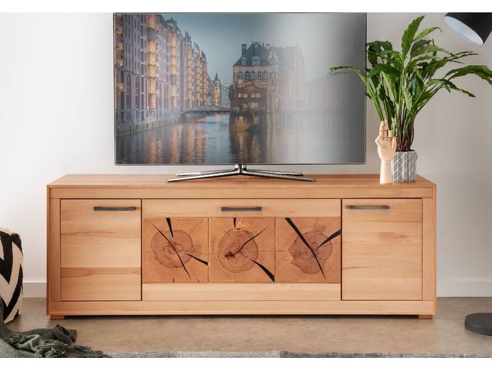 TV-Lowboard Tim 3 in Kernbuche massiv geölt mit Inlay 178 cm breit – Montierte Lieferung – 3%-Vorkasse-Rabatt