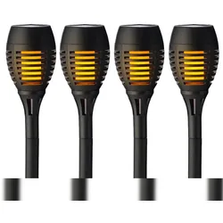 Lumineo 4 LED Solar Beleuchtung Fackeln Flammeneffekt 27cm Kunststoff Gartenfackel Solarleuchte Stabbeleuchtung Gartenleuchte Solarlampen Gartendeko