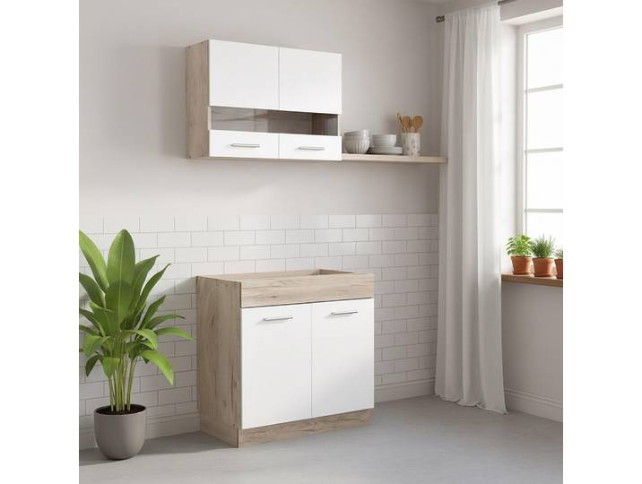 Homestyle4u Küchenleerblock 80 cm in Weiß, Weiß, Grau, Holz, 80x206x51 cm, Küchen, Küchenzeilen & Küchenblöcke, Küchenzeilen, Küchenzeilen ohne Geräte