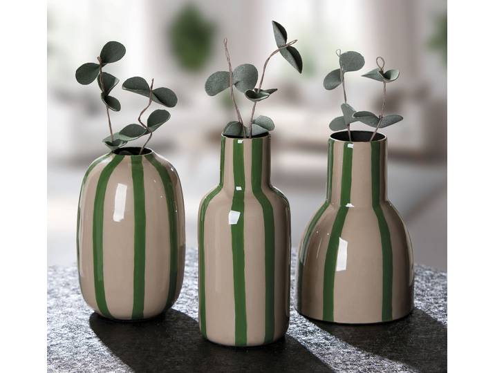Tischvase S.OLIVER Deko-Vase, Piccolo , im 3er Set, unterschiedliche Formen, 13cm hoch , grün, B:5cm H:13cm T:5cm Ø:5cm, Metall, Vasen, Tischvase, aus Metall, glänzende Oberfläche in verschiedenen Farben