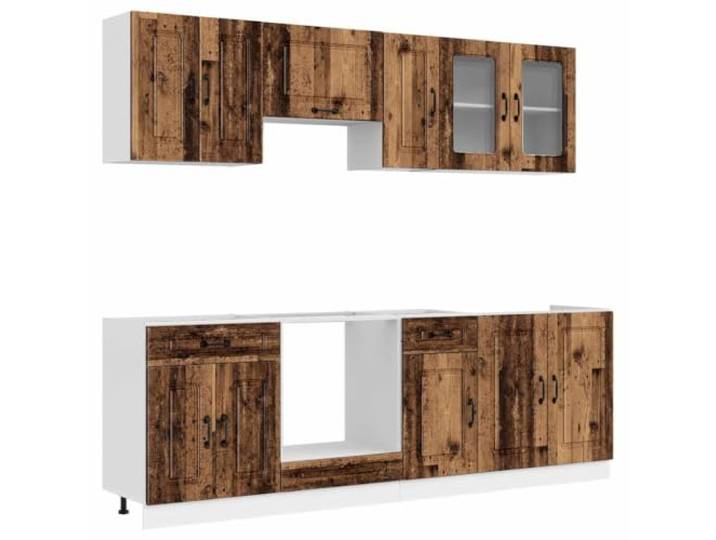 fsahslih 8-TLG. Küchenschrank-Set Kalmar aus Holzwerkstoff Altholz-Optik Mehrteilige Küchenzeile mit Hängeschränken und Unterschränken für geordnete Aufbewahrung im Kochbereich und Esszimmer.