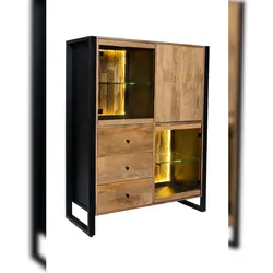DELUKE Highboard LIV Mangoholz Schwarz Matt 145x47x111cm Kommode Wohnzimmer Sideboard Flur Schlafzimmer