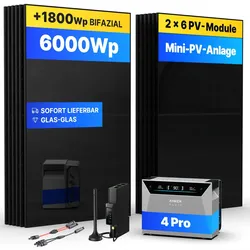 6000Wp Mini-PV-Anlage  mit Anker SOLIX Solarbank 4 E5000 Pro - 20kWh - 12x500Wp ...