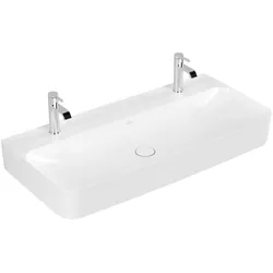 Villeroy & Boch Waschbecken Finion 4168A1, Rechteck, 1000x470x165mm, Stone White CeramicPlus, TitanCeram, Wandmontage, für zwei 1-Loch Armaturen