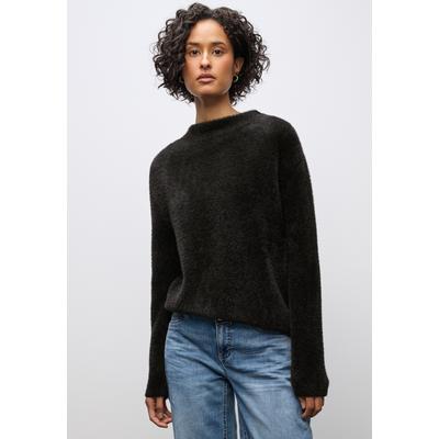 Rundhalspullover STREET ONE, Damen, Gr. 38, schwarz (schwarzest braun), Web, Obermaterial: 78% Polyamid, 12% Polyacryl, 10% Baumwolle, unifarben, normal hüftbedeckend, Rundhals, Pullover Rundhalspullover, in softer Federgarn-Qualität