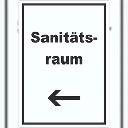 HB-Druck Sanitätsraum Aufkleber mit Text und Richtungspfeil links Krankenzimmer hochkant A2 (420x594mm)