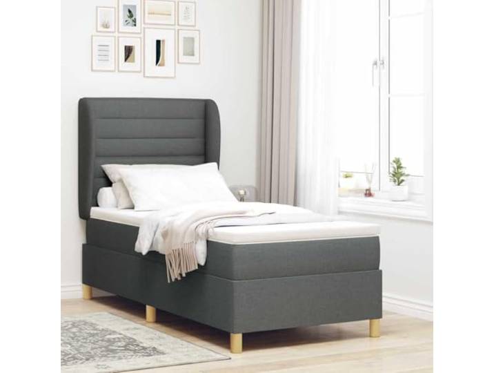 KFPOERTFGD Boxspringbett mit Matratze Dunkelgrau 100x200 cm Einzelbett Inklusive Topper, Verstellbares Kopfteil, Robuster Holzrahmen, Zeitloses Design
