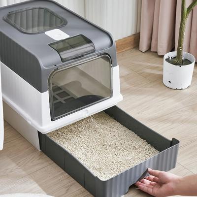 Inspired Living Foldable Cat Litter Box With Splash Guard And Scoop gray