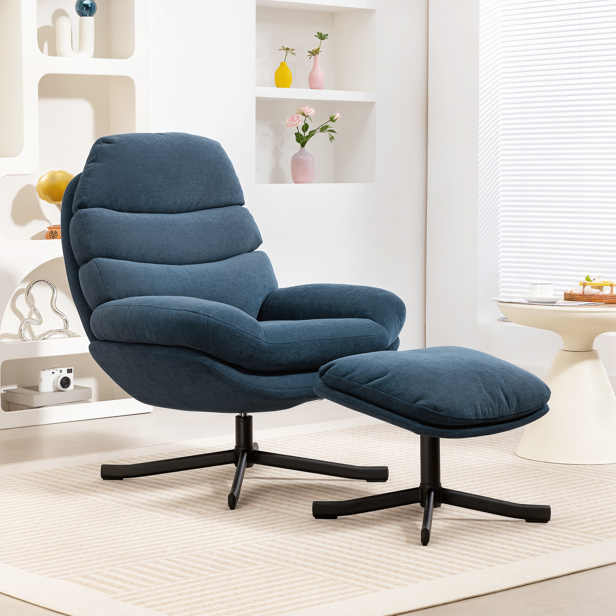 Homcom Poltrona Relax con Pouf Poltrona Lounge in tessuto Chenille, Poltrona TV moderna, 78 x 93 x 100 cm, Blu   Aosom Italy
