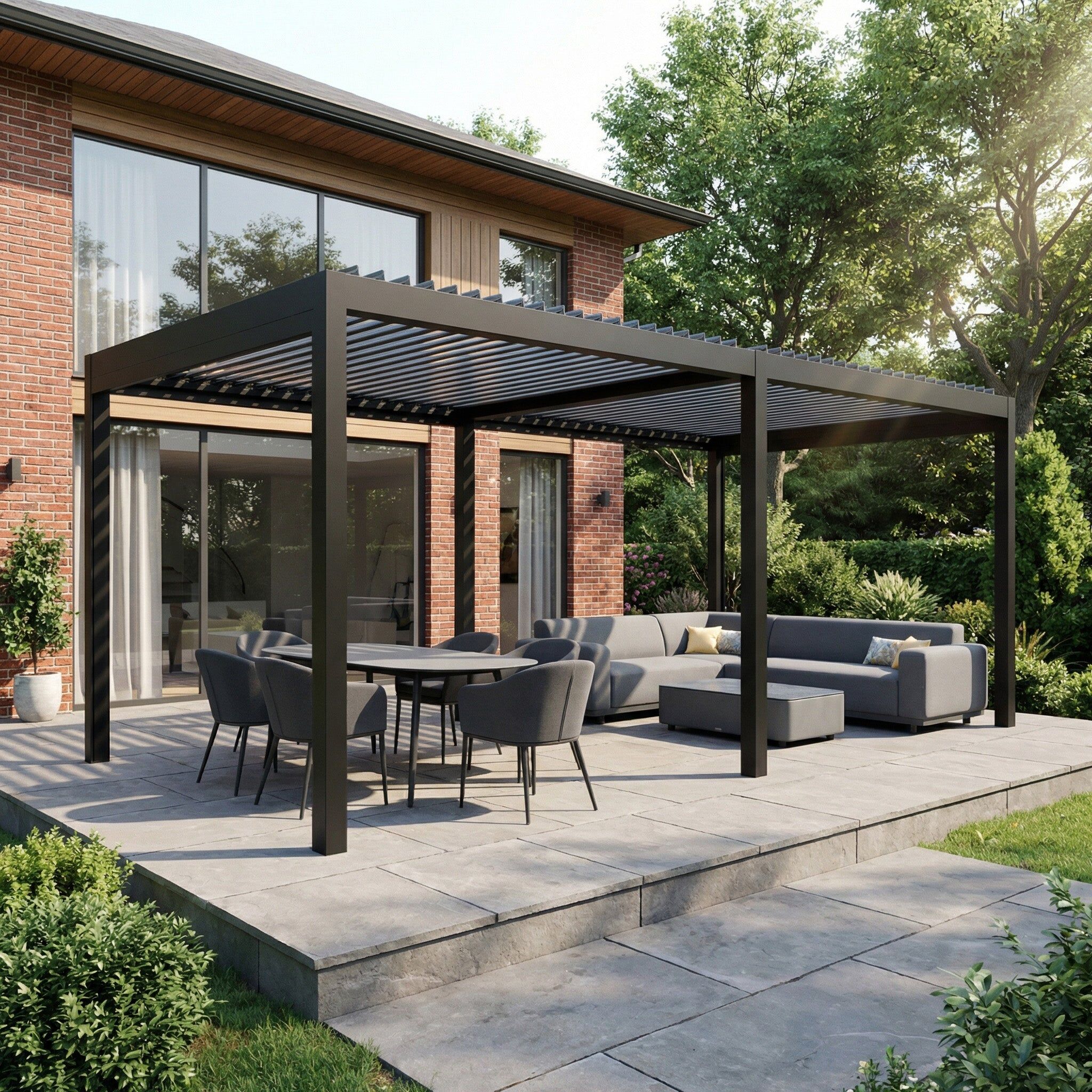 Harbour Lifestyle PergoSTET Pro Frame Only 3m x 6m Rectangular Pergola with LED Lighting in Grey