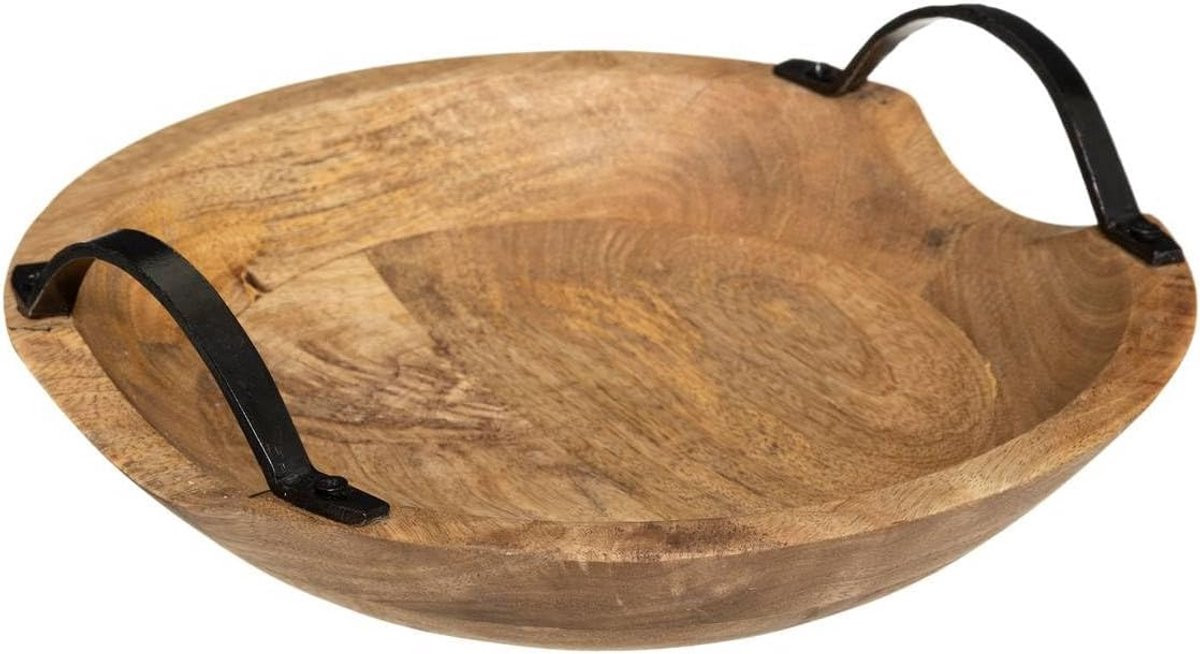 Decoratieve houten schaal met handvatten voor als servies of opbergmand
