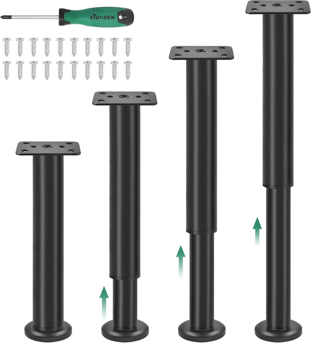 Verstelbare Meubelpoten Set van 4 - Zwart metaal, Hoogte: 25-42 cm