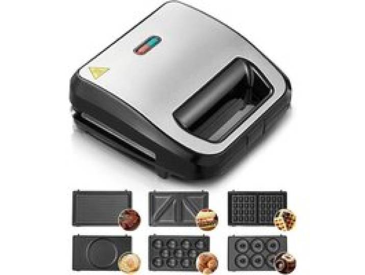 Gaufrier 6 en 1 - FOHERE - 750W - Plaques Antiadhésives - Compact - Multifonctionnel