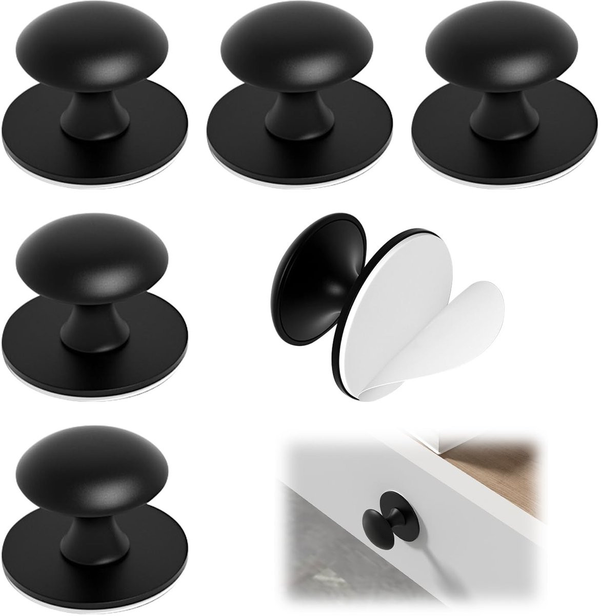 Dailygoody Zelfklevende Ronde Meubelknoppen - Zwart - 6 Stuks