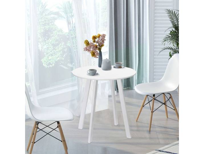 TABLE REPAS - MINIMAL - Ronde extensible - Blanc laqué - 2 places - Pieds acier