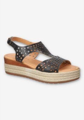 Women's Ann-Italy Wedge Sandal by Bella Vita in Black Leather (Size 11 M)