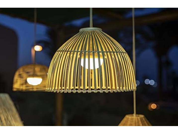 REONA-Suspension d'extérieur LED Rotin 3 intensités rechargeable Ø43.5cm naturel New Garden