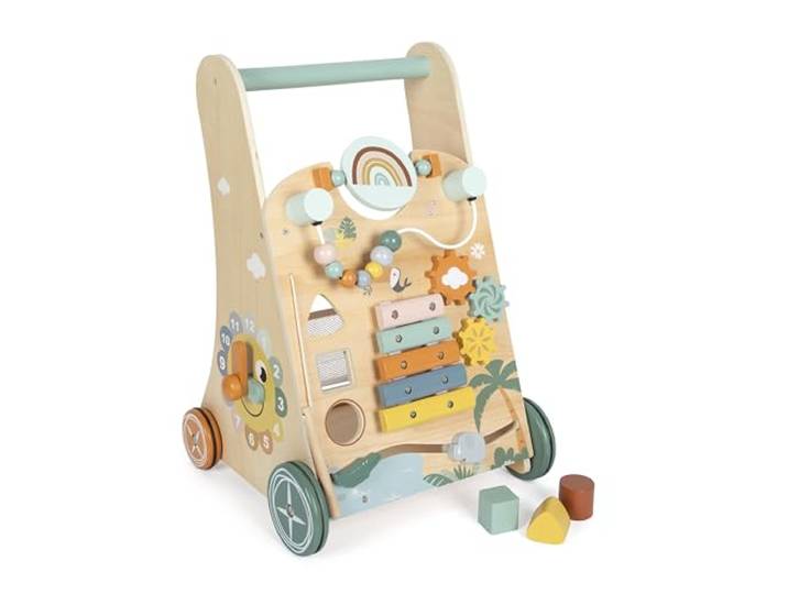 small foot Lauflernwagen „Safari“ aus Holz, 3 Seiten, Räder mit Gummiringen, Lauflernhilfe für Kinder ab 1 Jahr, 12640