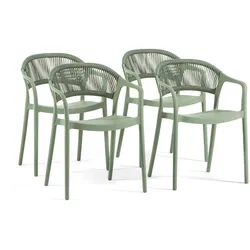 RATTATAN Set aus 4 Stühlen aus Polypropylen mit Kordelgeflecht, elegant, widerstandsfähig, stapelbar, für Garten, Balkon, Bars, Restaurants JOLANDA/Salbeigrün