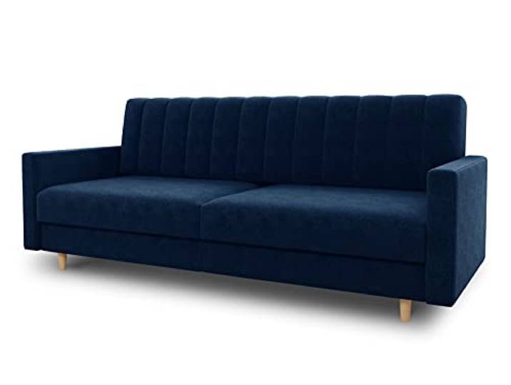 Sofnet - Schlafsofa Sara mit Bettkasten (Dunkelblau, Kronos 09) Schlafsofa mit Bettkasten, Wellenfeder, Veloursstoff, Holzfüße, Bettfunktion, Couch, Sofagarnitur