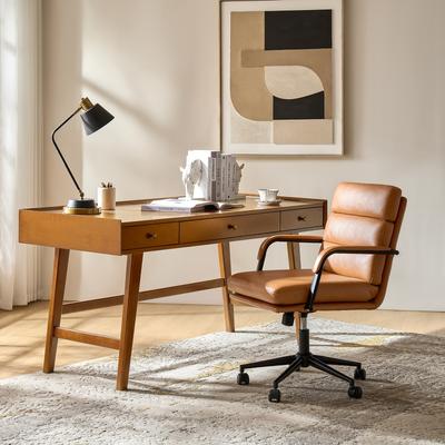 HULALA HOME Anagrace Modern 2-Piece Office Set with Desk and Swivel Faux Leather Chair