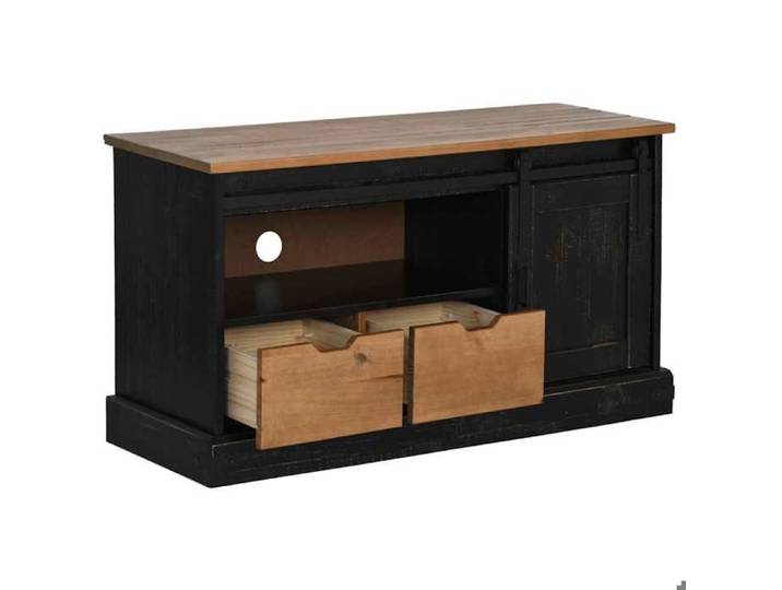 (95519)Moderne Meuble TV HALDEN porte coulissante bois massif - VIDAXL - noir - 110x40x60 cm 335sja63x5923