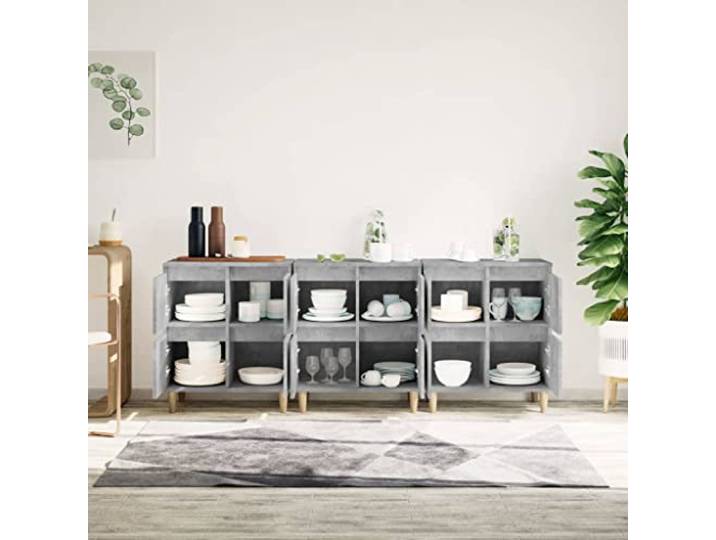 KTHLBRH Anrichte 3 Stück grau Beton 60 x 35 x 70 cm aus mehrschichtigem 4 Fächer, Ausstellungsfläche, Kippschutz, einfache Reinigung, Montage erforderlich