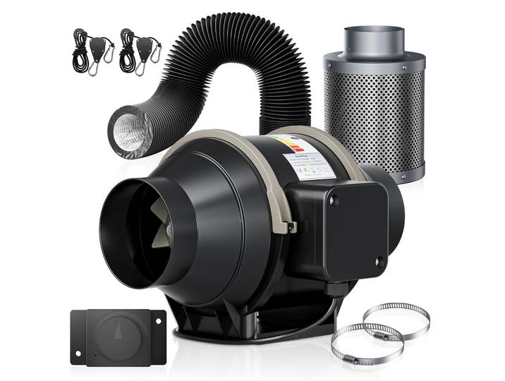 Ventilateur de conduit en ligne 4 pouces/100 mm à vitesse variable avec filtre à charbon pour kits de culture intérieure 220V