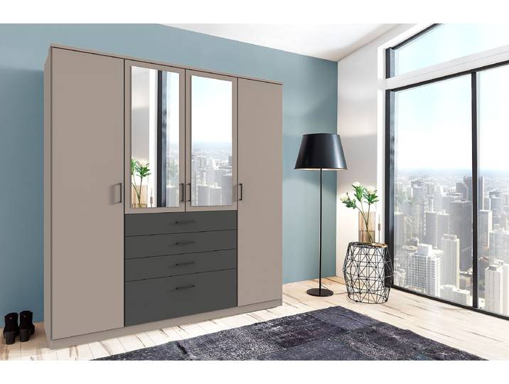 Drehtürenschrank Cottbus 180cm Beige/Saharagrau/Graphit mit Spiegeltür/-en
