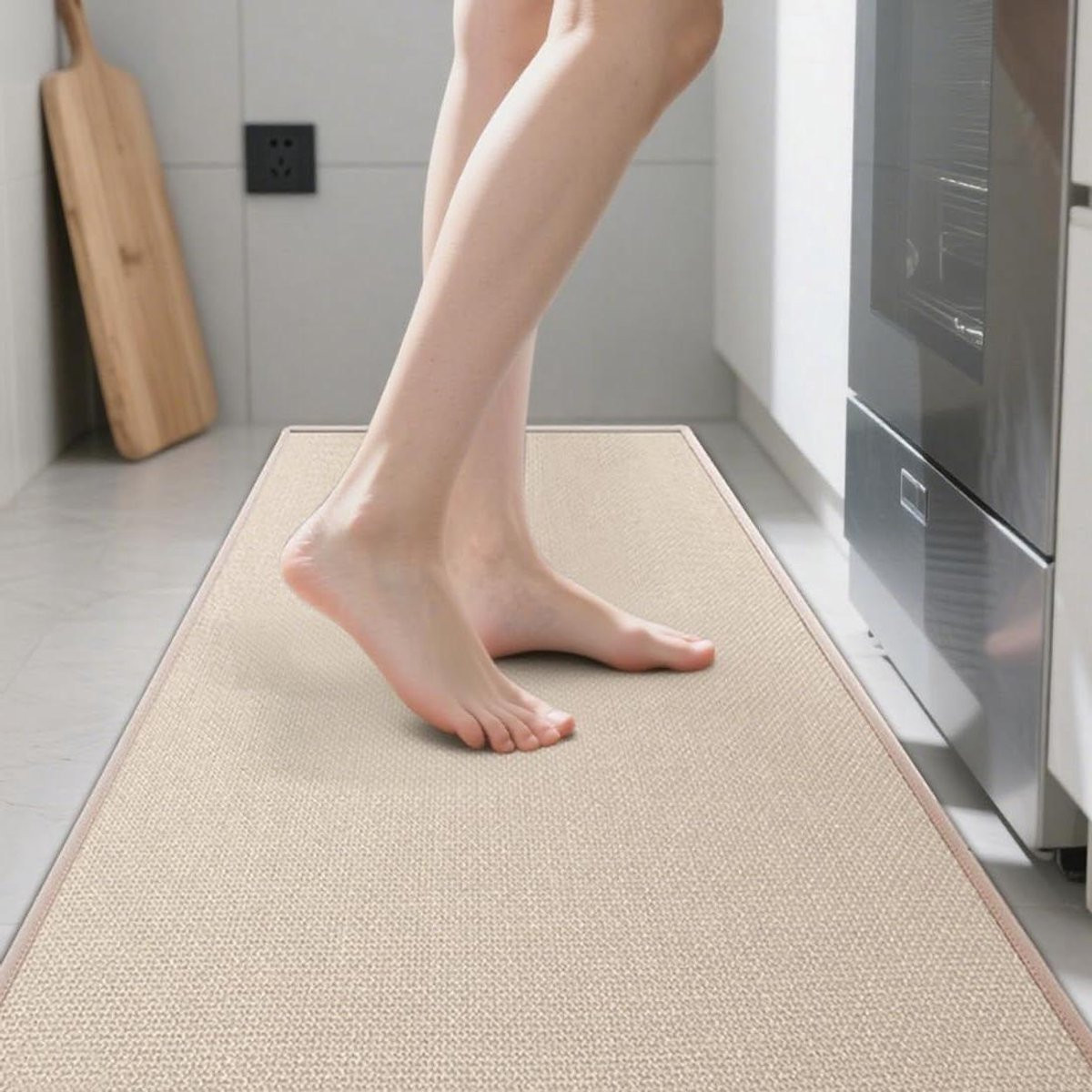 Beige Keukentapijt - Antislip en wasbare Keukenmat Loper - 435 x 180 cm