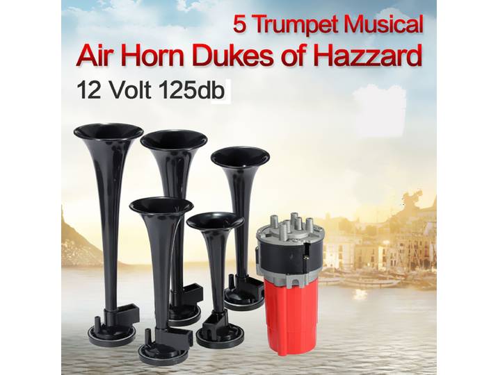 Dixie itude trompent noire pour voiture, Duke- of Hazzard, compresseur 12V, klaxon à air pour voiture, camion, bateau, soleil, 125dB, 5 pièces