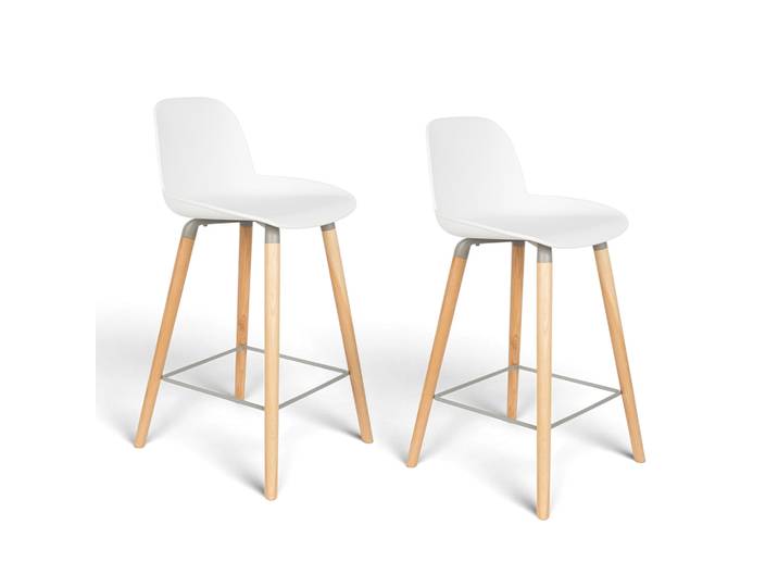 Theken Hocker Albert Kuip - 2er Set, Weiss/Holz, Neu, Tresenhocker - Praktisch & Komfortabel